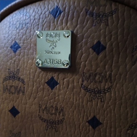 MCM Cognac Backpack Size Large Stark Studded In Visetos Brand NEW - Picture 8 of 11